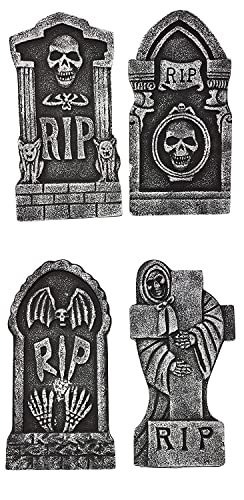 Set of 4 Tombstones Travestone - Grave Headstones Rip Halloween Party Polystyrene Decorations Prop Graveyard