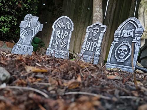 Set of 4 Tombstones Travestone - Grave Headstones Rip Halloween Party Polystyrene Decorations Prop Graveyard