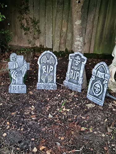 Set of 4 Tombstones Travestone - Grave Headstones Rip Halloween Party Polystyrene Decorations Prop Graveyard