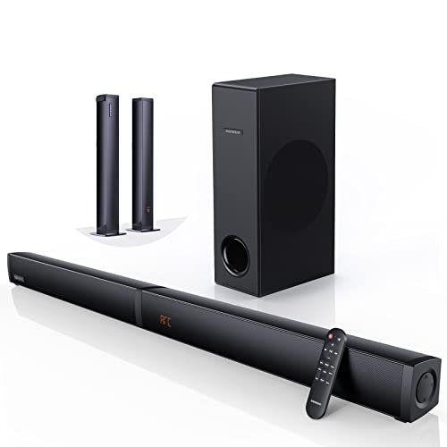 MEREDO 180W Sound Bar 2 in 1 Detachable Soundbar for TV 2.1CH Soundbar with Subwoofer 5 EQ Modes Treble & Bass Adjust (HDMI ARC Cable) Optical/Bluetooth 5.0/AUX, 12L Deep Bass for Home (Black)