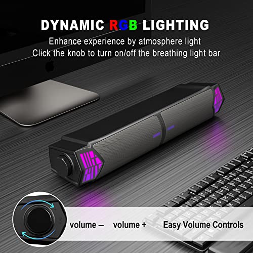 Smalody PC Speaker, 2 in 1 Detachable Computer Speaker Stereo Bluetooth Speakers Dynamic Cool RGB LED Design Compatible with Desktop/Laptop/Smartphone/Projector