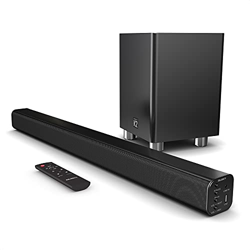 MAJORITY K2 Sound Bar with Subwoofer | 150W Powerful Stereo 2.1 Channel Sound Bar for TV | Home Theatre 3D Surround Sound I HDMI ARC, Bluetooth, Optical & RCA Connection I USB & AUX Playback | Black