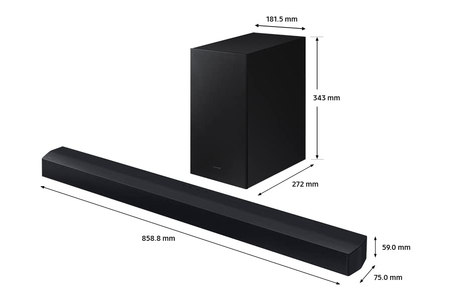 Samsung C430 2.1ch 270W Soundbar Speaker (2023) - Bluetooth Soundbar with 4 Speakers, Bass Boost 6.5" Subwoofer, 3D Wireless Surround Sound, Smart Game Mode, Adaptive Audio & Wall Mount Kit Included