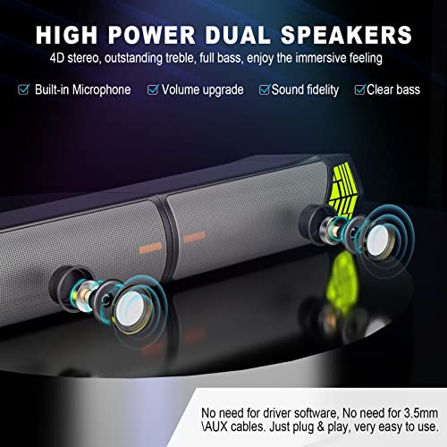 Smalody PC Speaker, 2 in 1 Detachable Computer Speaker Stereo Bluetooth Speakers Dynamic Cool RGB LED Design Compatible with Desktop/Laptop/Smartphone/Projector
