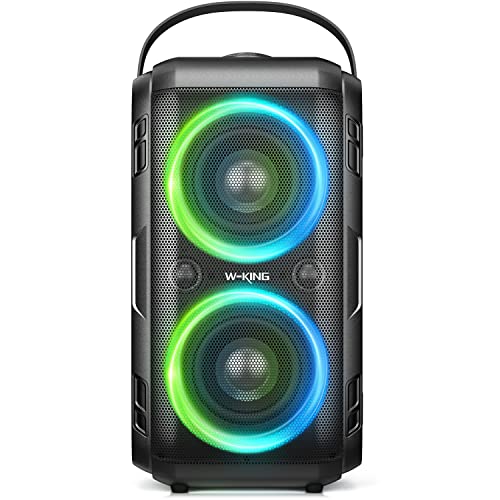 W-KING 80W Bluetooth Speaker Loud- Super Bass, Huge 105dB Sound, Portable Party Wireless Outdoor Speakers, Mixed Color LED Lights, 24H Playtime, Bluetooth 5.0, USB Playback, AUX, EQ, Non-Waterproof