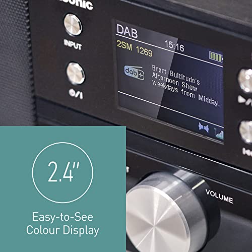 Panasonic SC-DM202EG-K Compact Micro Hi-Fi Stereo System with CD, DAB+/FM Radio, USB and Bluetooth, 24W Speakers, Remote Control, 2.4" TFT LCD Display, EQ Settings, Black.