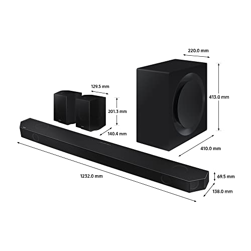 Samsung Q990B Soundbar Speaker (2022) - 11.1.4ch 3D Object Tracking Surround Sound System With Wireless Dolby Atmos DTS:X & Alexa Built-In, Rear Speakers & Subwoofer With Night & Voice Enhancement
