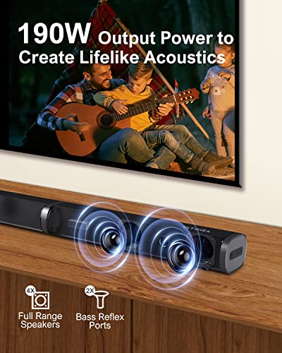 ULTIMEA Sound bar for TV, 190W 2.1 Soundbar with Subwoofer, 6 EQ Modes, 5.0 Bluetooth Surround Sound System for 4K & HD & Smart TV, ARC, Optical, AUX, USB