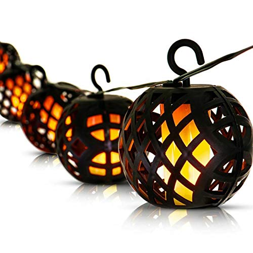 8pc LED Solar Rattan Ball Flame Effect String Light Patio Outdoor Garden Lantern
