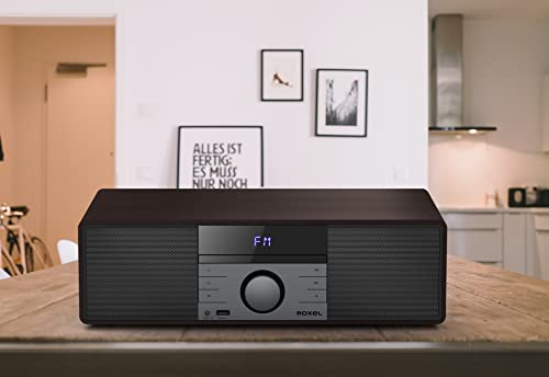 ROXEL RCD 400 All In One Compact CD Player HI-FI System DAB/DAB+ Radio, CD/MP3 Player/USB PLAYBACK with Speakers, Bluetooth, FM & Digital Radio and White Led Display & Stylish Wooden Contour