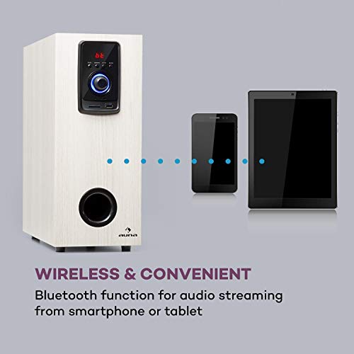 auna Areal Elegance - 5.1 Surround Sound System, Speaker System with Bluetooth, Home Cinema Sound System, Output: 190 Watts RMS, 5”Subwoofer, 5x Satellite Speakers (3"+5"), USB/SD Port - Light Wood