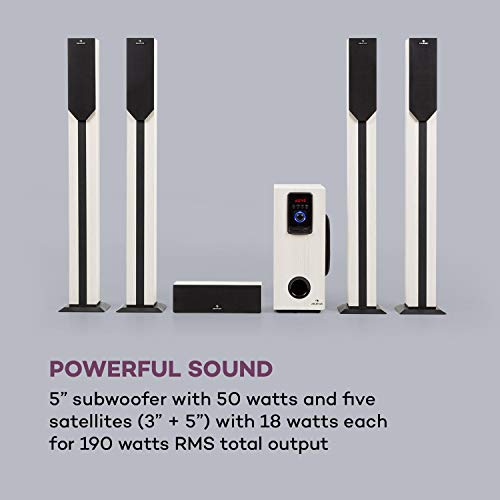 auna Areal Elegance - 5.1 Surround Sound System, Speaker System with Bluetooth, Home Cinema Sound System, Output: 190 Watts RMS, 5”Subwoofer, 5x Satellite Speakers (3"+5"), USB/SD Port - Light Wood