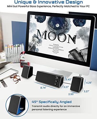 Computer Speakers, USB 2.1 Bluetooth 5.0 Speaker System with 10W Powerful Down-Firing Subwoofer & Far-Field Drivers, Multimedia Speakers Powerful Enhance Bass for Computer PCs and Laptops