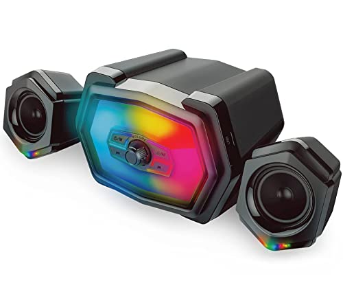 SWTOIPIG 2.1 Subwoofer Speaker System with 20W of Power – Strong Bass, HiFi Stereo Bluetooth 5.0 & 3.5mm Aux-in Connection, Great for Music, Movies, Gaming, and Multimedia Computer Laptops