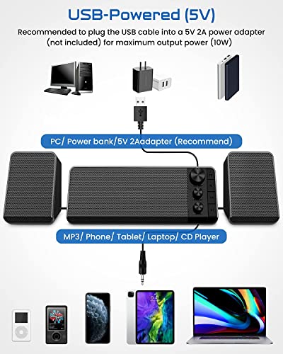 Computer Speakers, USB 2.1 Bluetooth 5.0 Speaker System with 10W Powerful Down-Firing Subwoofer & Far-Field Drivers, Multimedia Speakers Powerful Enhance Bass for Computer PCs and Laptops