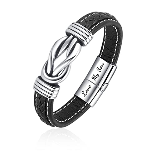 Mother And Son Forever Linked Together Braided Leather Bracelet, Braided Leather Bracelet For Men, To My Son Braided Leather Bracelet Stainless Steel Inspirational Wristband Gift Jewelry (1Pcs)