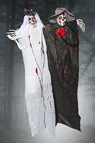 SHATCHI SHATCHI-928 Halloween Skeleton Animated Sensor Motion Light Up LED Eyes Pair Black White Ghost Flying Scary Party Hanging Decorations Props, Multi
