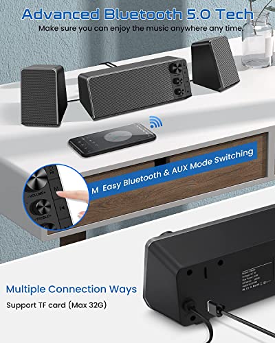 Computer Speakers, USB 2.1 Bluetooth 5.0 Speaker System with 10W Powerful Down-Firing Subwoofer & Far-Field Drivers, Multimedia Speakers Powerful Enhance Bass for Computer PCs and Laptops