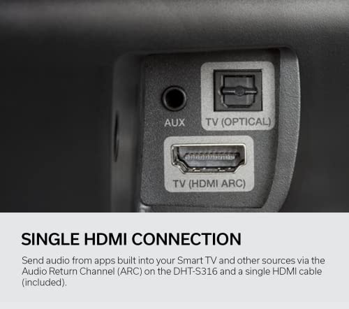 Denon DHT-S316 Soundbar with Subwoofer, Bluetooth Sound Bar for Surround Sound System, Dolby Digital, DTS Decoding, Dialogue Enhancer, HDMI ARC, Wall Mountable, Music Streaming, Including HDMI Cable