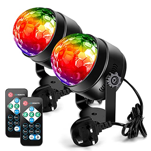 Disco Lights Disco Ball, Litake 2 Pack Party Lights Remote Control DJ Stage Lights 3W 3 Colours 7 Mode Sound Activated Strobe Light for Xmas Party Pub Wedding Club Show