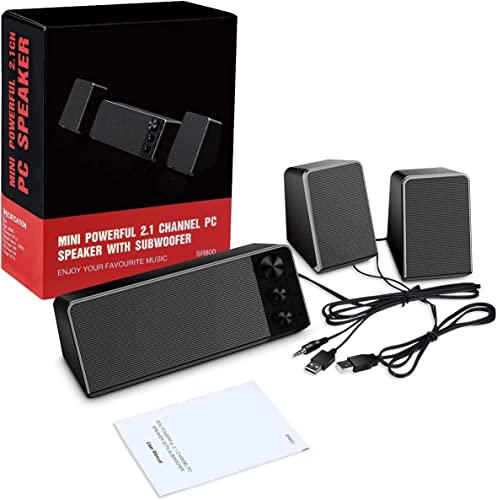 Computer Speakers, USB 2.1 Bluetooth 5.0 Speaker System with 10W Powerful Down-Firing Subwoofer & Far-Field Drivers, Multimedia Speakers Powerful Enhance Bass for Computer PCs and Laptops