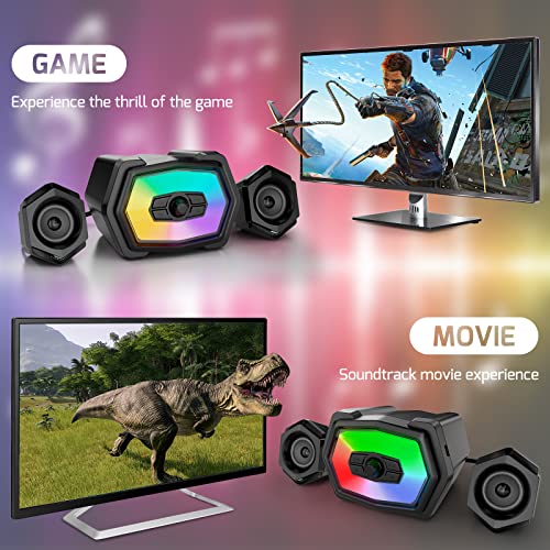 SWTOIPIG 2.1 Subwoofer Speaker System with 20W of Power – Strong Bass, HiFi Stereo Bluetooth 5.0 & 3.5mm Aux-in Connection, Great for Music, Movies, Gaming, and Multimedia Computer Laptops