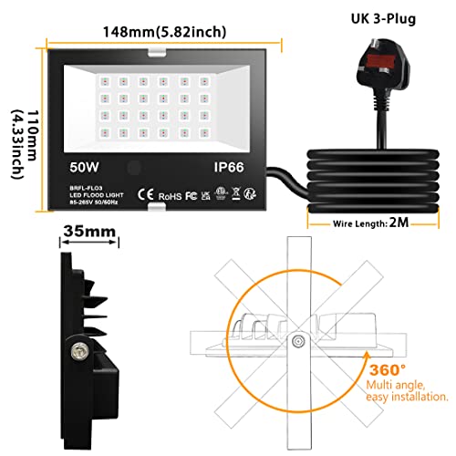 Mobri 50W LED Floodlight Outdoor, Colour Changing Flood Lights with Remote Control, 12 RGB Colours, Timing, 4 Modes, IP66 Waterproof, UK 3-Plug, 2 Pack