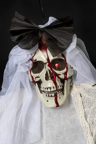 SHATCHI SHATCHI-928 Halloween Skeleton Animated Sensor Motion Light Up LED Eyes Pair Black White Ghost Flying Scary Party Hanging Decorations Props, Multi