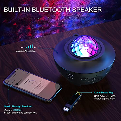 Devan Star Projector Galaxy Light Projector Ocean Wave LED Night Light Lamp with Remote Control Colors Changing Music Bluetooth Speaker Timer for Baby