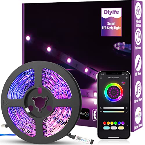 Diyife Smart LED Light Strip, [Timer Function] 6m/19.7ft LED Strip Lights with Bluetooth, 5050 RGB LED Light, 16 Million Colors Changing, App Control, Music Sync, for Home, TV, Christmas, Halloween