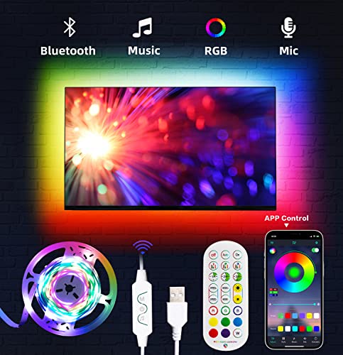 Daymeet TV Led Lights, 3M Led Lights for TV Led Backlight ICRGB Led Strip Light for 32-60 inch TV Behind Lighting, Rainbow Color Led TV Backlight Music Sync Bluetooth APP Control USB TV Lights