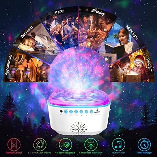 Galaxy Projector, Star Projector Night Light with Remote Control/Timer Function/Built-in Music, LED Projector Light with 8 Lighting Modes for Kids Adults Bedroom/Room Decor/Party/Gift (A-White)