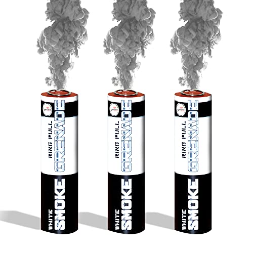 EXCLUSIVE ONLINE Pack of 3 Colour Ring Pull Smoke Grenades with Ideal for Paintball Weddings Photoshoots & Special Effects (White)
