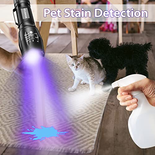 MOWETOO UV Torch LED Torch 2 in 1 Black Light with 4 Modes Waterproof 395nm UV Light Super Bright 500lm for Inspection Pet Urine Detecting Camping Including Accessories 3 AAA Batteries