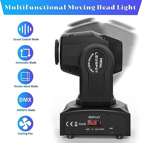 UKing LED Moving Head Light 50W with Magical RGBW Circle Lighting 8 Gobos Effects by DMX512 for DJ Disco Party Stage Lights