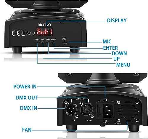 UKing LED Moving Head Light 50W with Magical RGBW Circle Lighting 8 Gobos Effects by DMX512 for DJ Disco Party Stage Lights