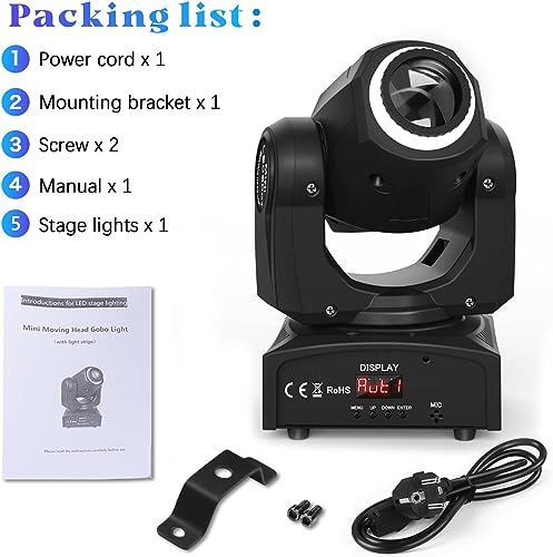UKing LED Moving Head Light 50W with Magical RGBW Circle Lighting 8 Gobos Effects by DMX512 for DJ Disco Party Stage Lights