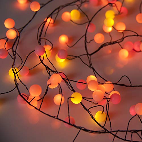 Qbis Premium LED Cluster Lights. Christmas Garland Fairy Lights. Red, Orange and Yellow (120 LED Berry Sunset (Black Wire))