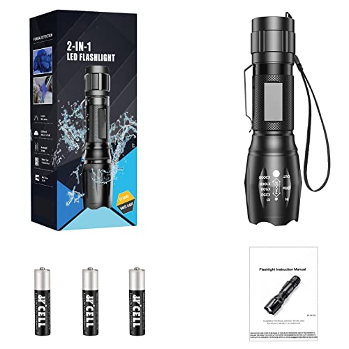 MOWETOO UV Torch LED Torch 2 in 1 Black Light with 4 Modes Waterproof 395nm UV Light Super Bright 500lm for Inspection Pet Urine Detecting Camping Including Accessories 3 AAA Batteries