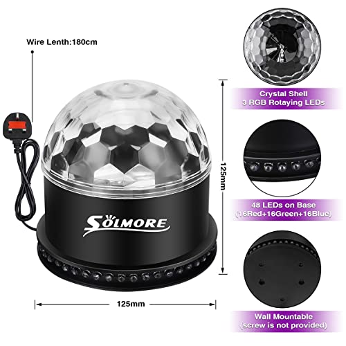 Disco Lights SOLMORE 51 LEDs Party Stage Lights 12W RGB Disco Ball Light Sound Activated Automatic Lighting Strobe lights Unique Sequential Flashing Effect for Kids Festival Birthday Party Bar UK Plug