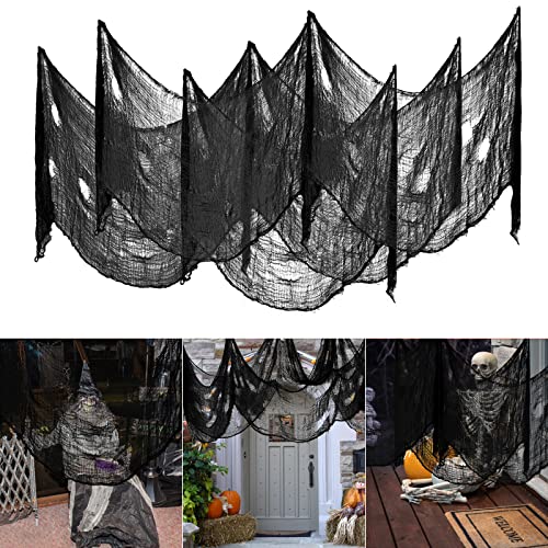 Jsdoin 3 Pack Halloween Creepy Cloth 79 x 30 Inch, Spooky Halloween Polyester Scary Gauze Cloth Doorways Giant Tapestry for Halloween Decorations Outdoor Yard Home Wall Decor (Black)