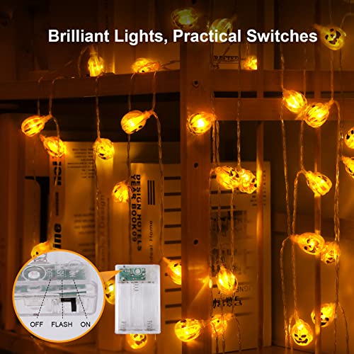 Gritin Halloween String Lights, 3M 20 LED Halloween 3D Pumpkin String Lights Battery Powered, IP65 Waterproof Constantly on/Flashing String Lights for Halloween Decorations,Party,Festival Decoration