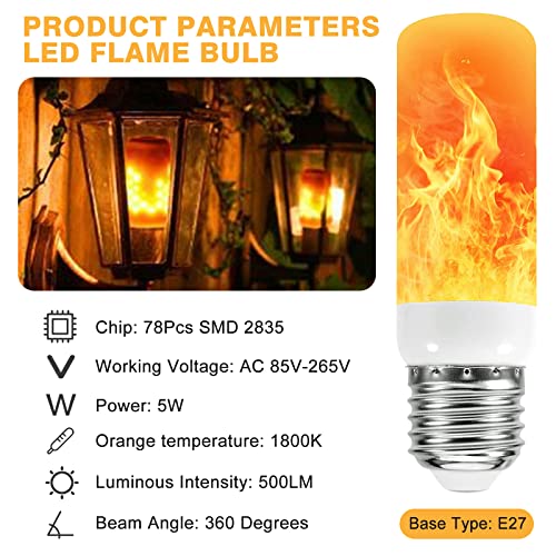 LED Flame Effect Light Bulb, LED Fire Flickering Light Bulb, 4 Lighting Modes 5W E27 Flame Effect Bulb, Flame Light Bulbs for Indoor Outdoor Christmas Halloween Garden Decorative Lighting (2)