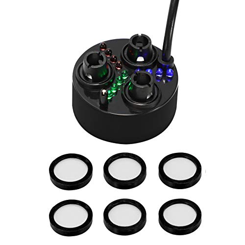 Mxmoonant 1500mL/H Pond Fogger with LED, 3-head Ultrasonic Mist Maker with 6 Spare Atomizer Discs, Outdoor Type for Water Fountain Rockery Pond Cauldron, UK plug