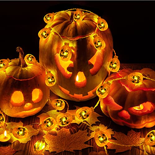 Gritin Halloween String Lights, 3M 20 LED Halloween 3D Pumpkin String Lights Battery Powered, IP65 Waterproof Constantly on/Flashing String Lights for Halloween Decorations,Party,Festival Decoration