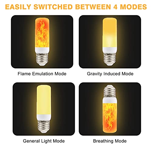 LED Flame Effect Light Bulb, LED Fire Flickering Light Bulb, 4 Lighting Modes 5W E27 Flame Effect Bulb, Flame Light Bulbs for Indoor Outdoor Christmas Halloween Garden Decorative Lighting (2)