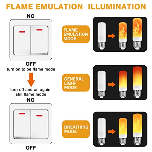LED Flame Effect Light Bulb, LED Fire Flickering Light Bulb, 4 Lighting Modes 5W E27 Flame Effect Bulb, Flame Light Bulbs for Indoor Outdoor Christmas Halloween Garden Decorative Lighting (2)
