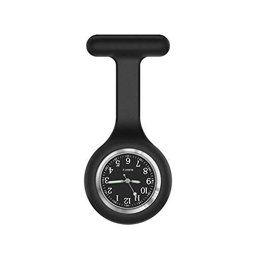 Nurse Watch Brooch, Silicone with Pin/Clip, Glow in Dark Design, Health Care Nurse Doctor Paramedic Medical Brooch Fob Watch (Black)