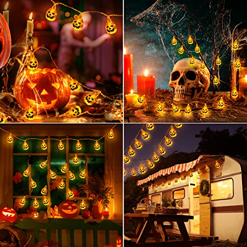 Gritin Halloween String Lights, 3M 20 LED Halloween 3D Pumpkin String Lights Battery Powered, IP65 Waterproof Constantly on/Flashing String Lights for Halloween Decorations,Party,Festival Decoration