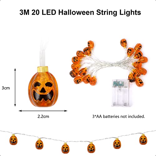 Gritin Halloween String Lights, 3M 20 LED Halloween 3D Pumpkin String Lights Battery Powered, IP65 Waterproof Constantly on/Flashing String Lights for Halloween Decorations,Party,Festival Decoration